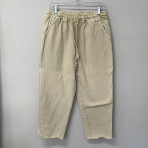 Easel Tan Ankle Pants Relaxed Fit Khaki Denim Size Medium Oversized Raw Hem Boho